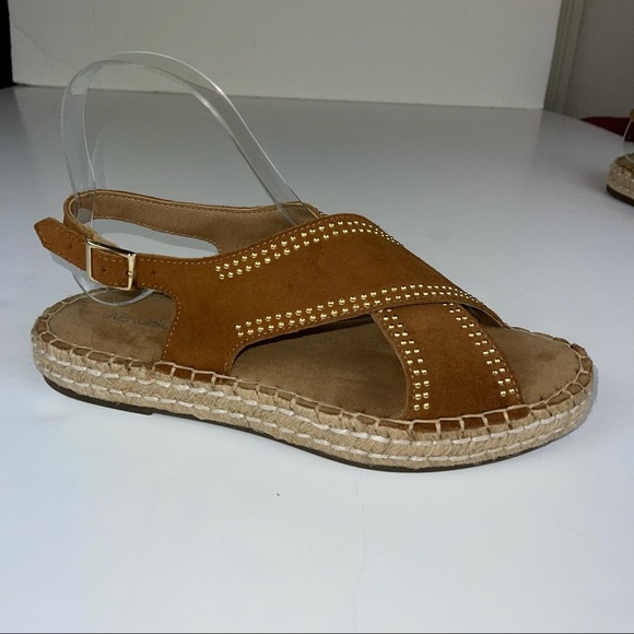 Aerosoles Brown Studded Leather Strappy Espadrille 7.5 - Picture 5 of 14